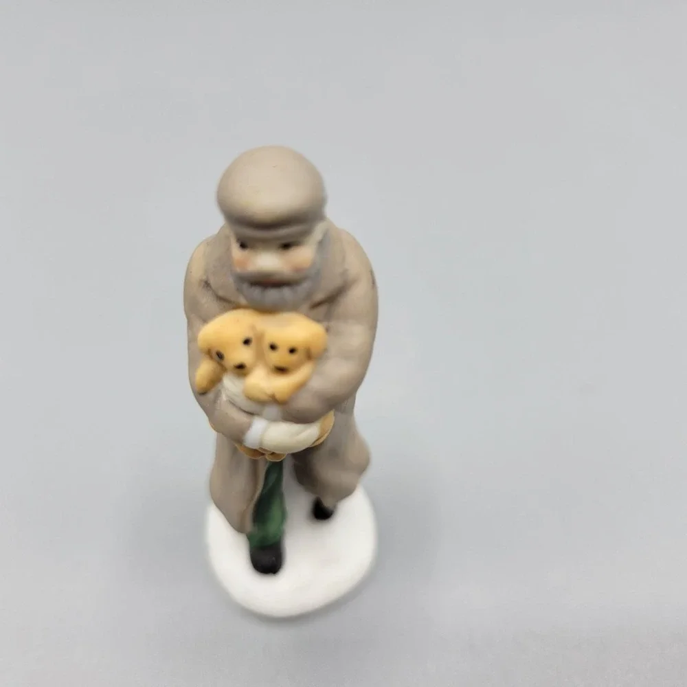 Vintage O'Well Porcelain Figurine Man Holding Puppies Home Shelf Decor